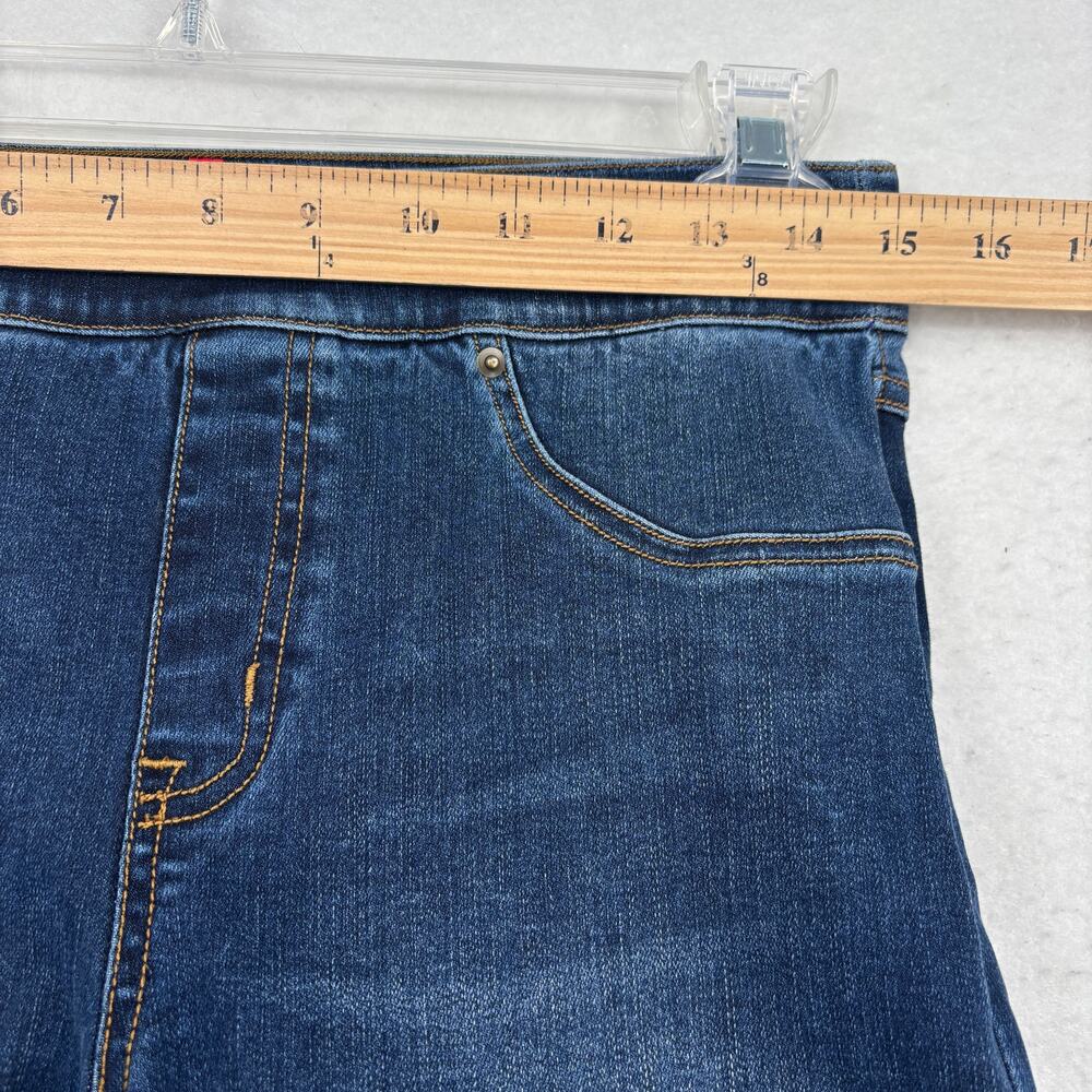 Spanx Pull On Jeans Size M High Rise Stretch Denim Distressed Raw Hem Skinny - Picture 7 of 11